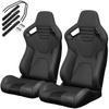 2PC New Universal Bucket Racing Seats Black Stitch PVC Leather Reclinable Carbon Look Leather Back With Adjustor Slider(Not Including Seat Bracket)