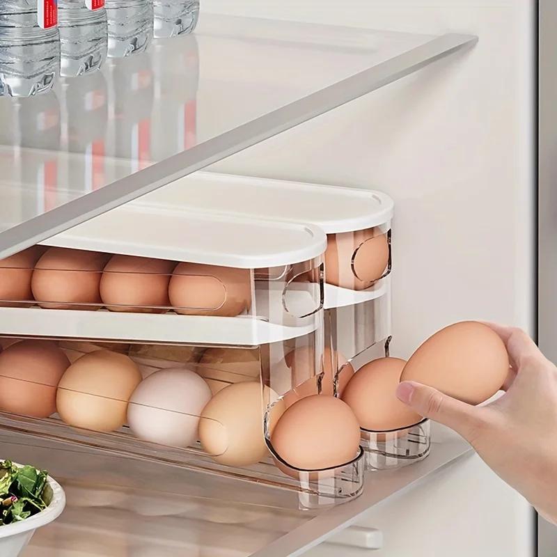 Rolling Egg Storage Box, Refrigerator Side Door Storage Rack, Kitchen Fresh-keeping Box, Egg Box