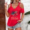 T-shirt décontracté pour femme à épaules dénudées et bretelles à nouer, manches courtes, col en V, imprimé drapeau américain, haut léger d'été