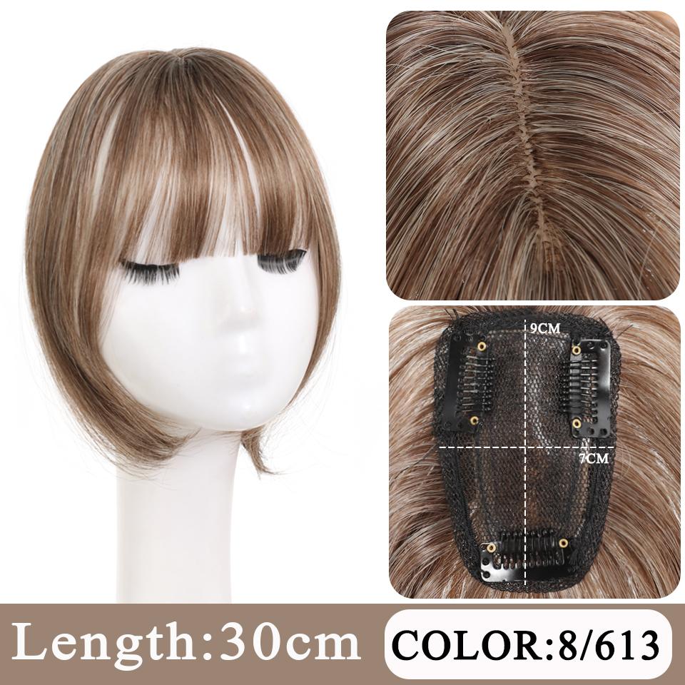 Synthetic 3-Clips Long Straight Topper Hairpiece Clip in Hair Extensions With Bang Natural Fluffy Invisible Head Top Hair Piece With Bangs