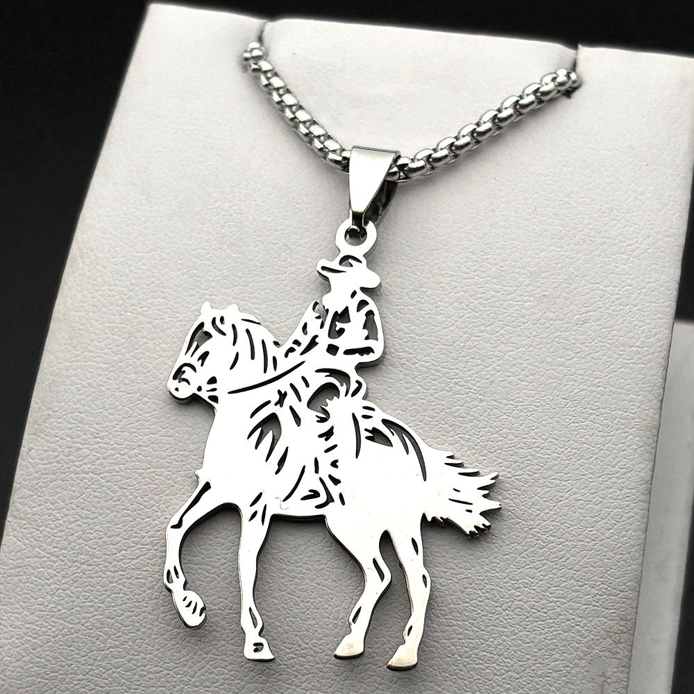 Fashion Cowboy Horse Chain For Women Men Stainless Steel Silver Color Animal Pony Power Ranch Male Necklace Festival Jewelry