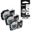 Genuine Casio NameLand Label Printer Tape (9mm, 12mm, 18mm) 3-Pack XR-MIXWE-4M Black Text On Whit...