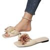 Slippers women's 2025 summer outer wear fashionable flat bottom non-slip one-word drag large size foreign trade flowers women's cool slippers