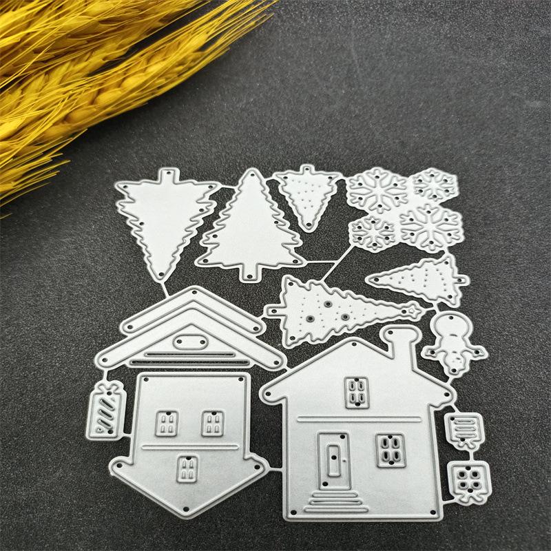 House Christmas Tree and Snowflakes Scrapbooking Metal Cutting Dies Stencils for DIY Album Paper Card Decor