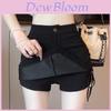 Urban Style Black Skirt With Irregular Drawstring High Waist Short For Summer Fashion