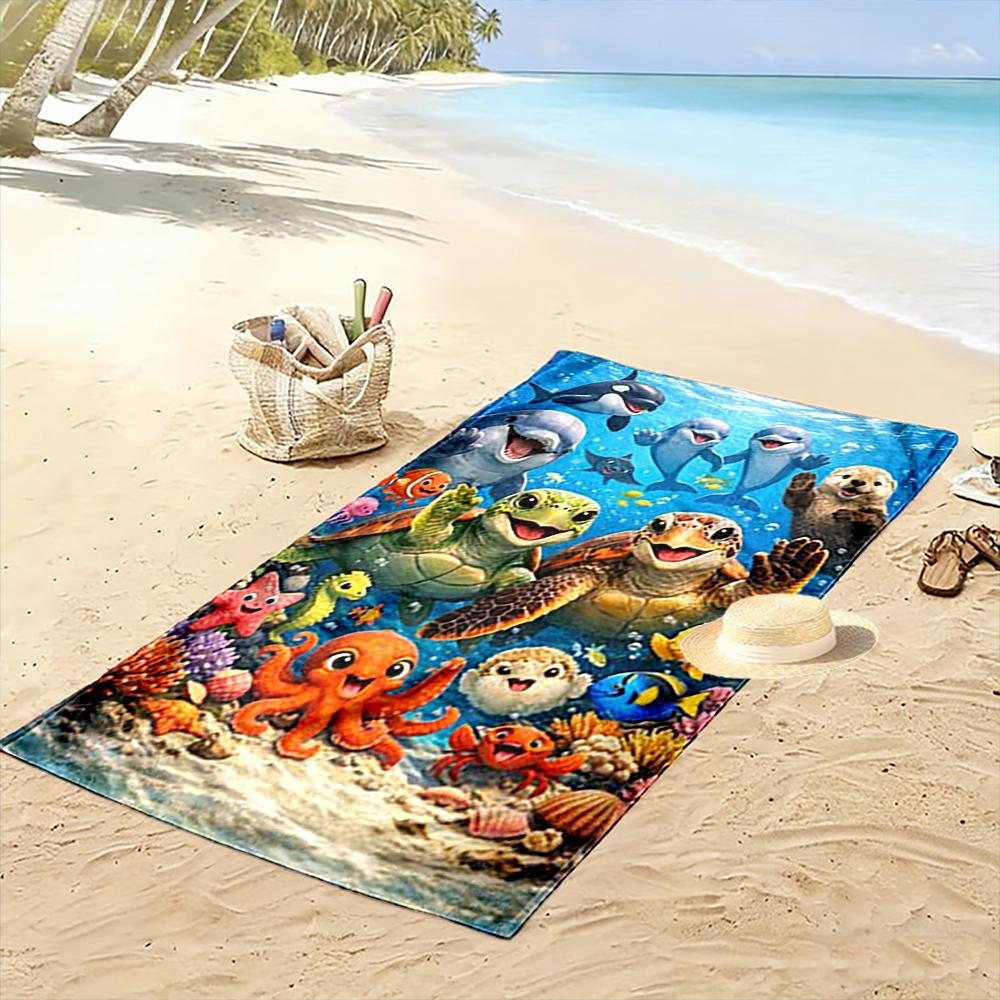 Cute Marine Animals Underwater Scene Beach towel quick-drying for travel outdoor sports jogging beach and swimming