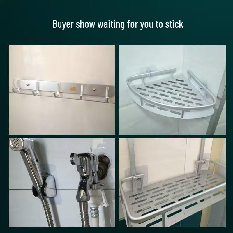 Punch-Free Transparent Adhesive Hook Set for Bathroom Shelves