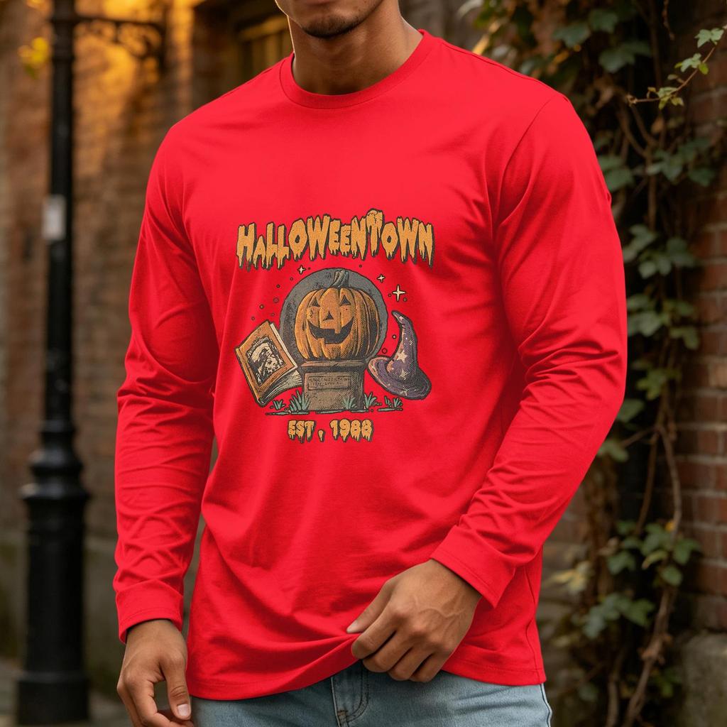 Men's Halloween Long Sleeve Neck Casual Pullover T-Shirt for Party and Holiday