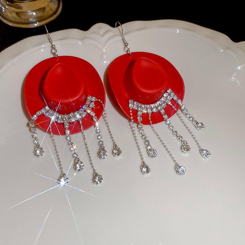 Silver Needle Red Rhombus Earrings - Light Luxury, High-End Fashion, Versatile Design, Simple and Niche Ear Hoops.