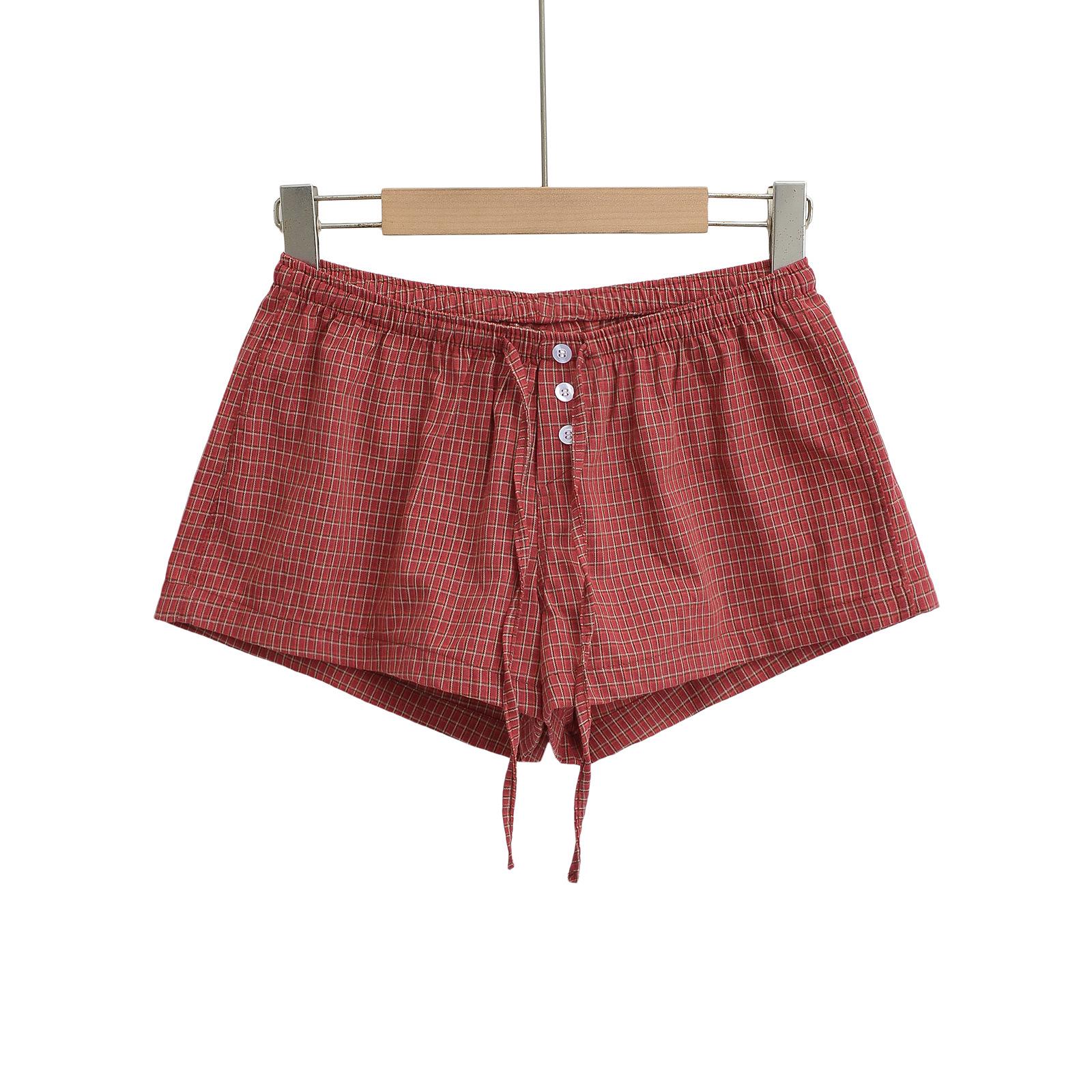 Spring Arrival: European & American Style Plaid Drawstring Low-Waist Casual Shorts Medium