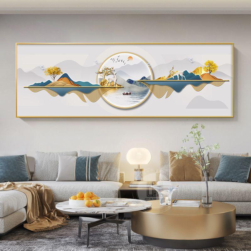 Chinese Style Golden Leaves Deer Canvas Painting Feathers Wall Art Feng Shui Mountain Posters and Prints Living Room No Frame