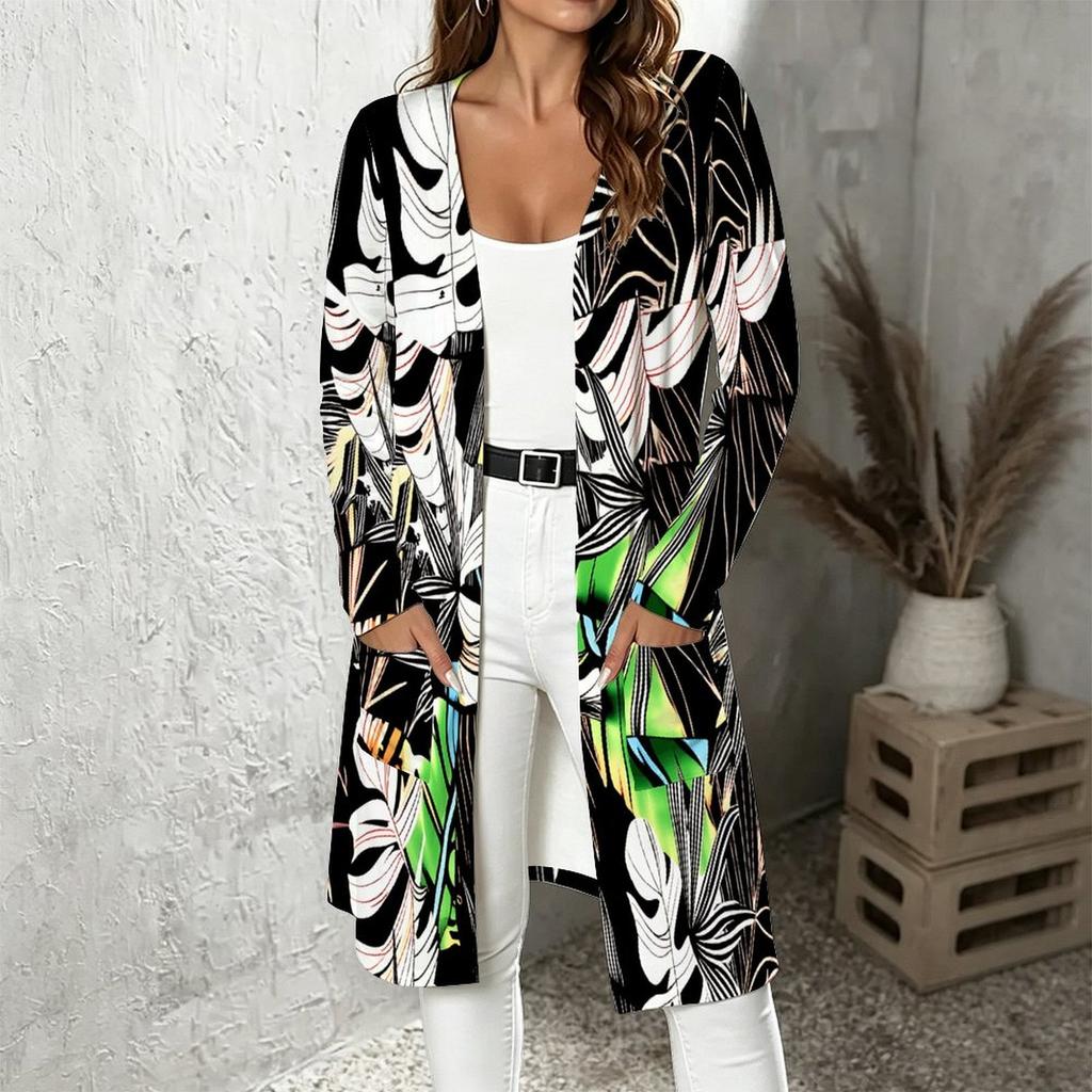 Plus Size Women Long Sleeve Open Front Loose Outerwear Casual Fashion Cardigan