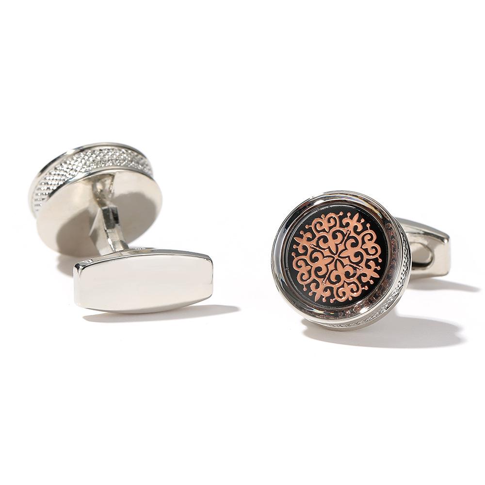 Men's Red Pattern Round Silver Cufflinks - Simple Fashion Jewelry (1 Pair)