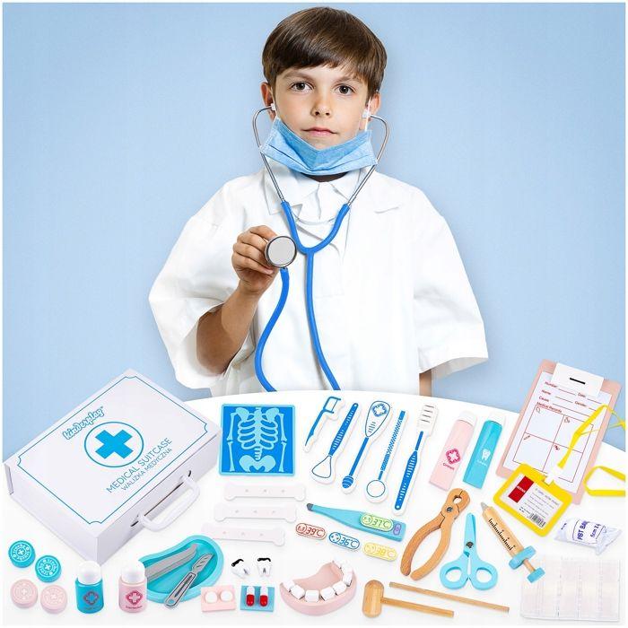 Coffret médecin en bois pour enfants avec mallette et accessoires, jeu d'imitation éducatif (GS9931)