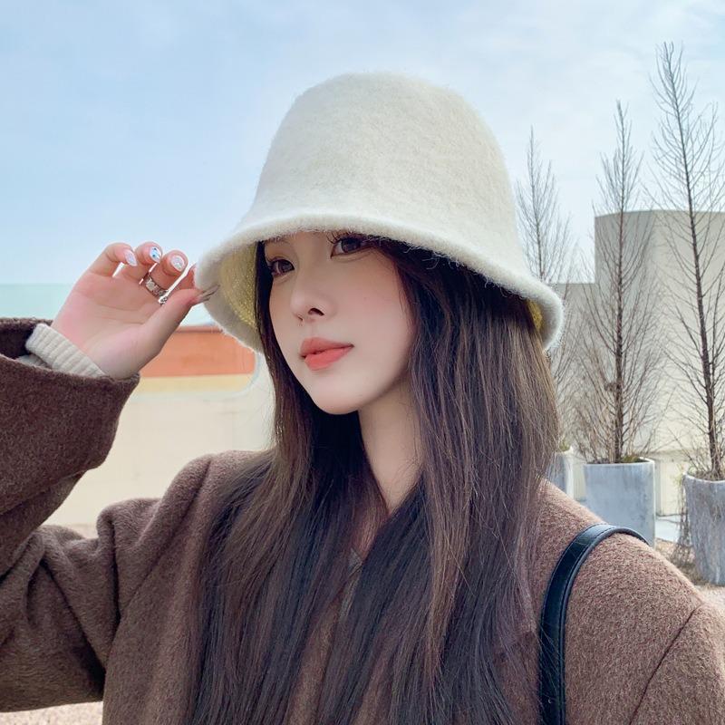 Women S Korean Style Solid Wool Winter Fisherman Hat
