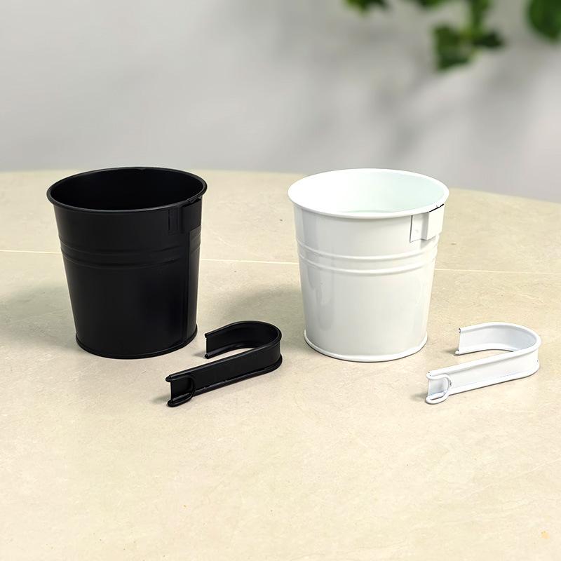 Black/white, Hanging, Wrought Iron Flower Pot, Hanging Pot, Detachable, Hanging Bucket, Succulent Green Plant, Balcony Fence Flower Pot