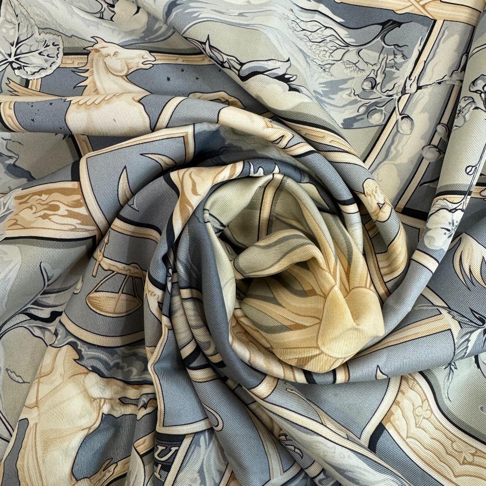 HERMES World rhythm silk Calle 90 scarf blue silk Used