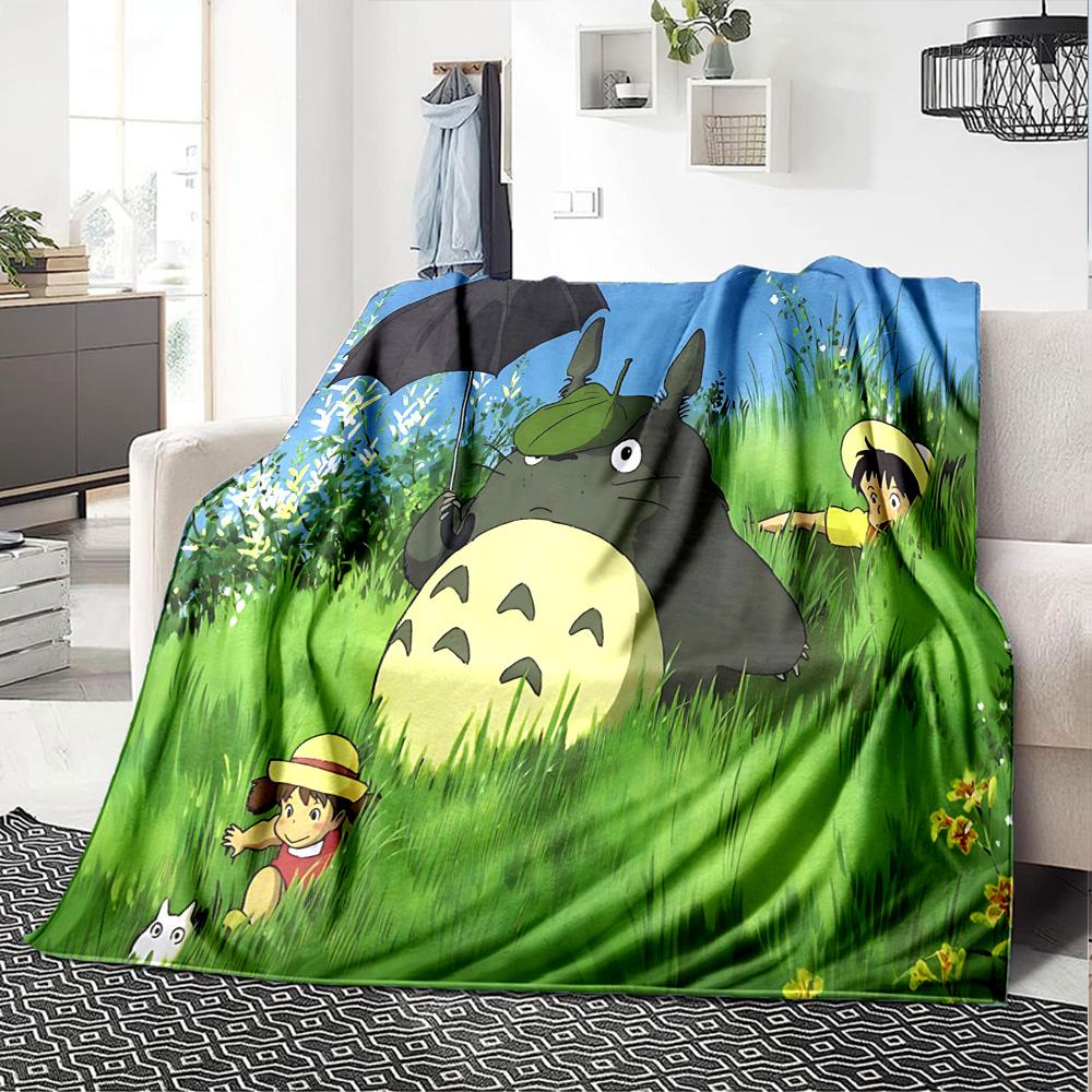 Totoro Umbrella Grass Flannel Blanket Super Soft Warm Cozy Blanket for Sofa Bed Office Travel All‑Season Home Decor Gift