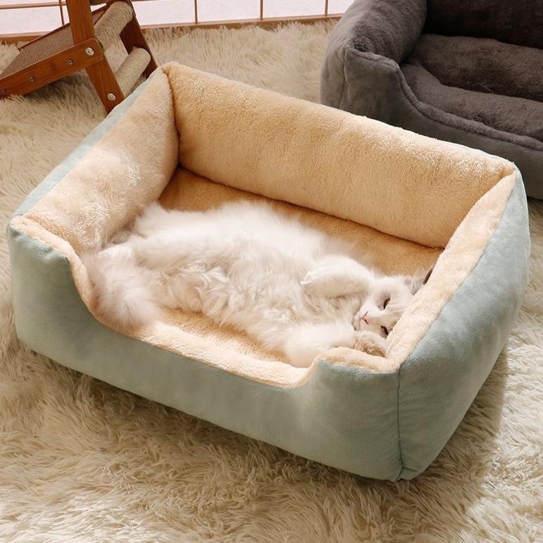 Zimní teplé hnízdo pro mazlíčky Útulné čtvercové lůžko pro malé a střední psy - Celoroční, silná podložka odolná proti chladu.