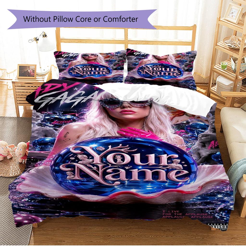 Name Benutzerdefiniert Gaga Poster Muster Bettwäsche Set Bettbezug Kissenbezug Heimdeko Geschenk (1 Bettbezug + 2 Kissenbezüge, ohne Füllung)