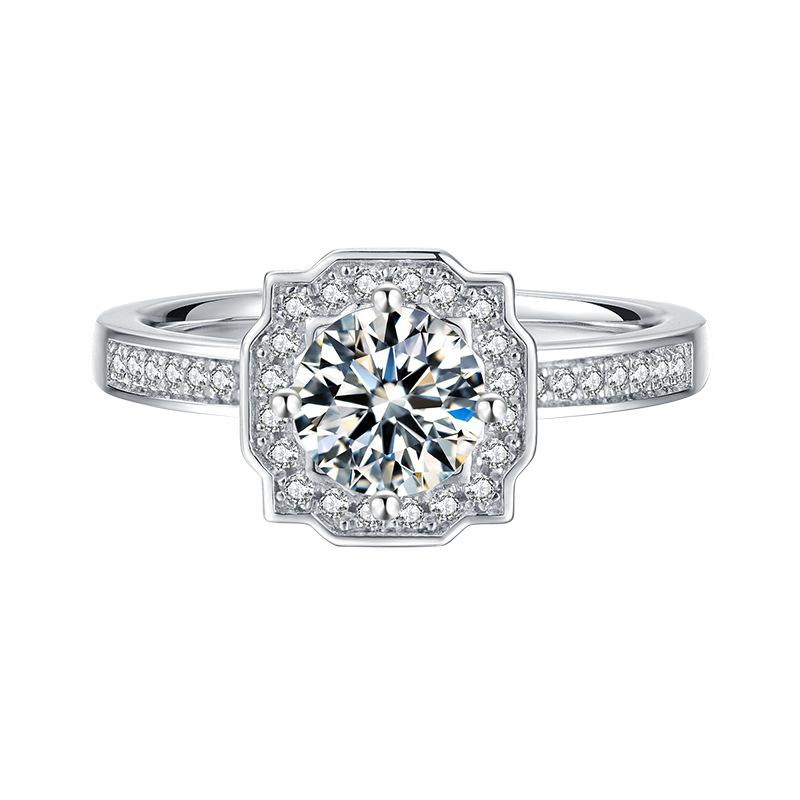 Moissanite Ring S925 Silver Plated 18K Gold Inlaid 1 Carat Moissanite Ring Foreign Trade Export