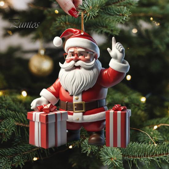 Christmas Tree Hanging Decorations Cartoon Santa Snowman Ornaments 2D Flat Acrylic Pendant for Tree Car Supplies