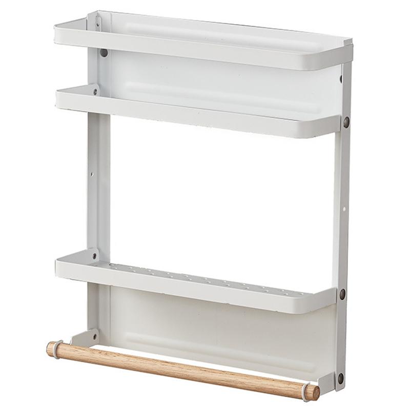 Fridge Magnetic Folding Carbon Steel Storage Rack with Wooden Rod, Size S