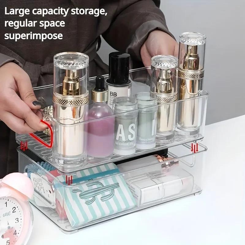 Acrylic Desktop Storage Box Is Easy To Install, Transparent Organizing Box Can Be Stacked with Shelves for Office Desk Supplies