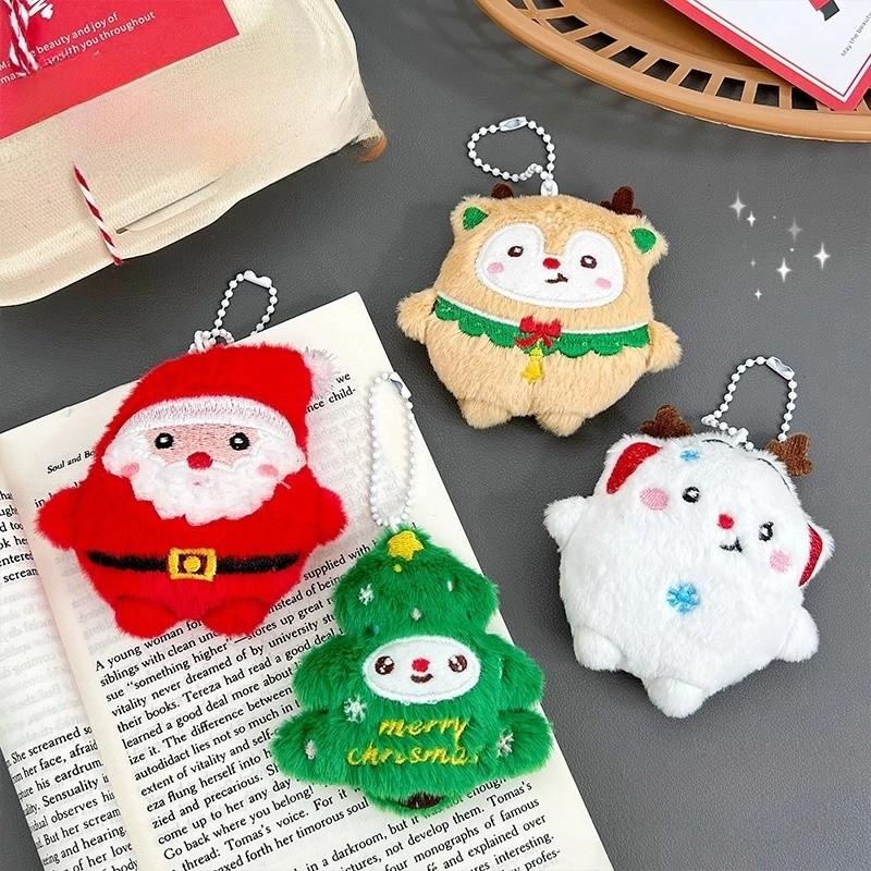 Plush Keychain Christmas Santa Claus Xmas Tree Deer Stuffed Doll Bag Decor Gift
