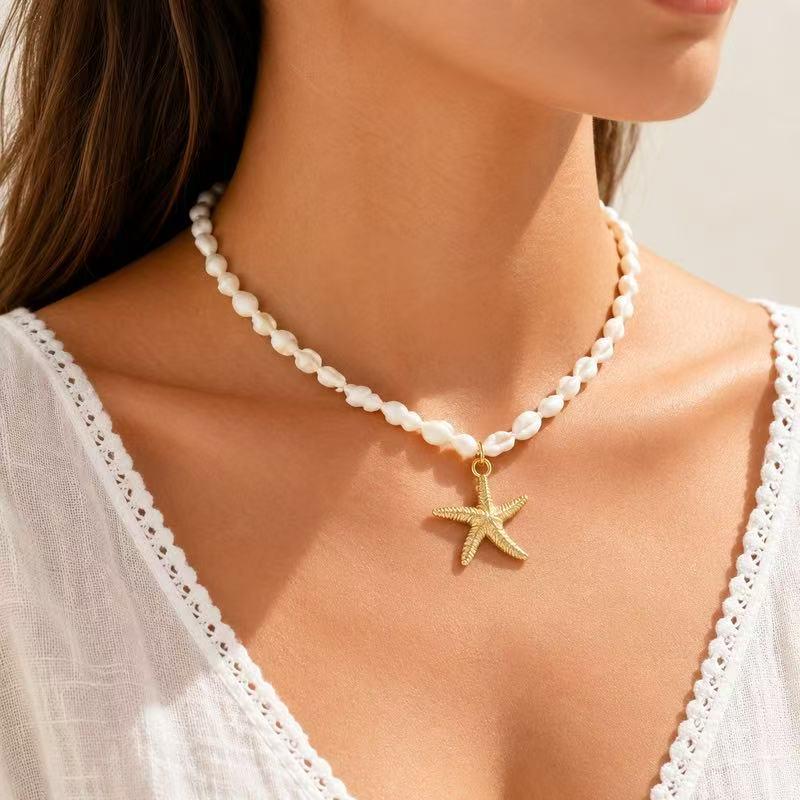 European Style Seashell and Starfish Necklace for Women - Summer Beach Vacation Jewelry