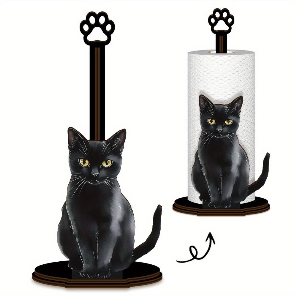 Cling Film Roll Wooden Tissue Holder Black Cat Shape Toilet Paper Holder Storage Rack  Kitchen Use