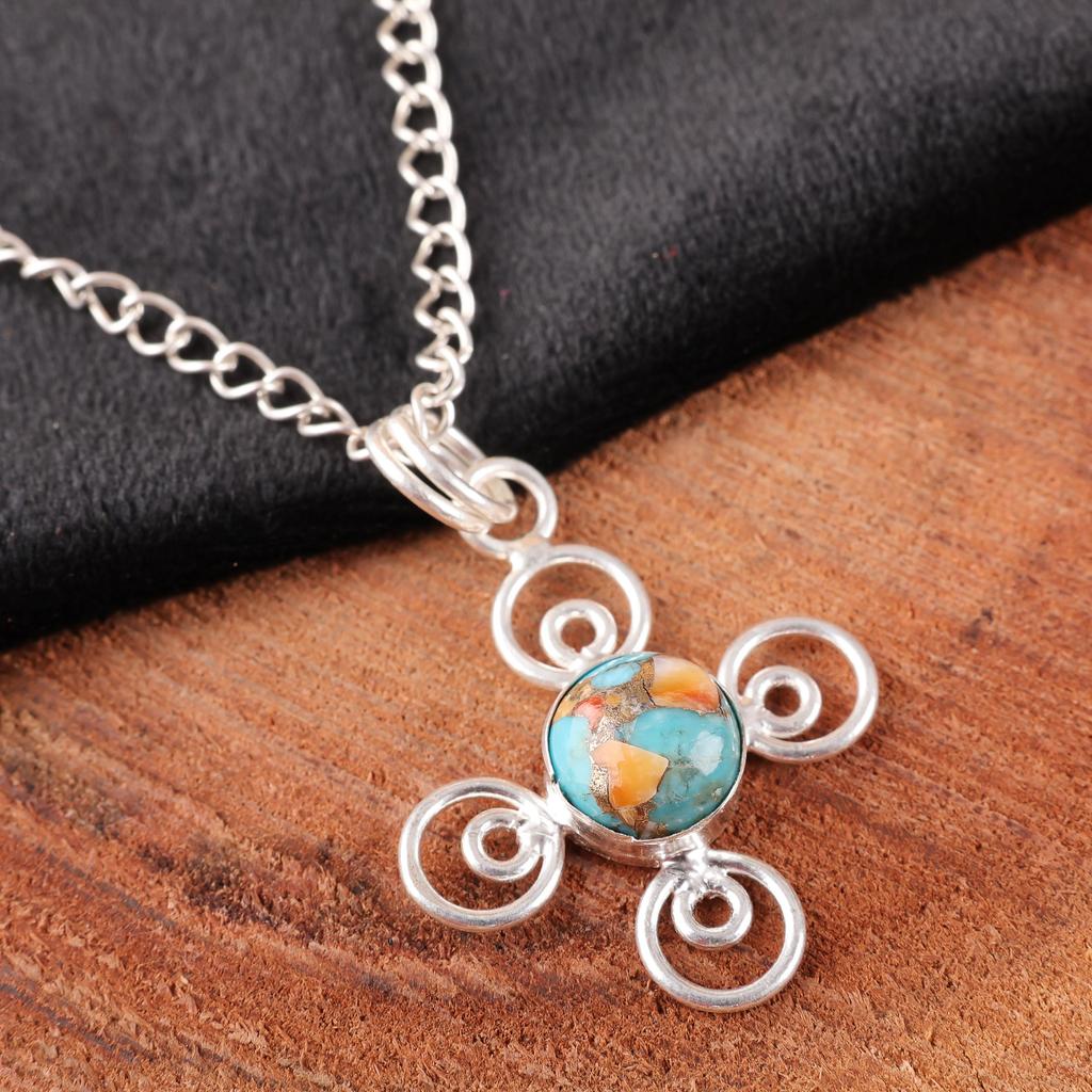 Spiny Oyster Handmade Gemstone Pendant, 925 Solid Sterling Silver Pendant Designer Jewelry, For Anniversary Gift
