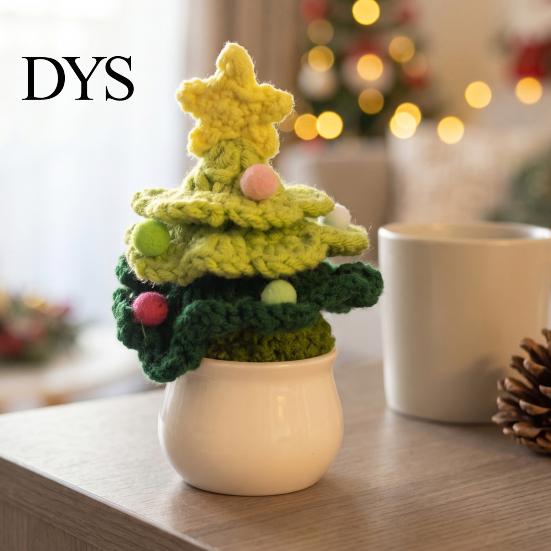 Handcrafted Holiday Desktop Ornaments Hand Crochet Potted Christmas Tree, Creative Knitted Plant Mini Handmade Wool Decorations Cute Home Decorations,