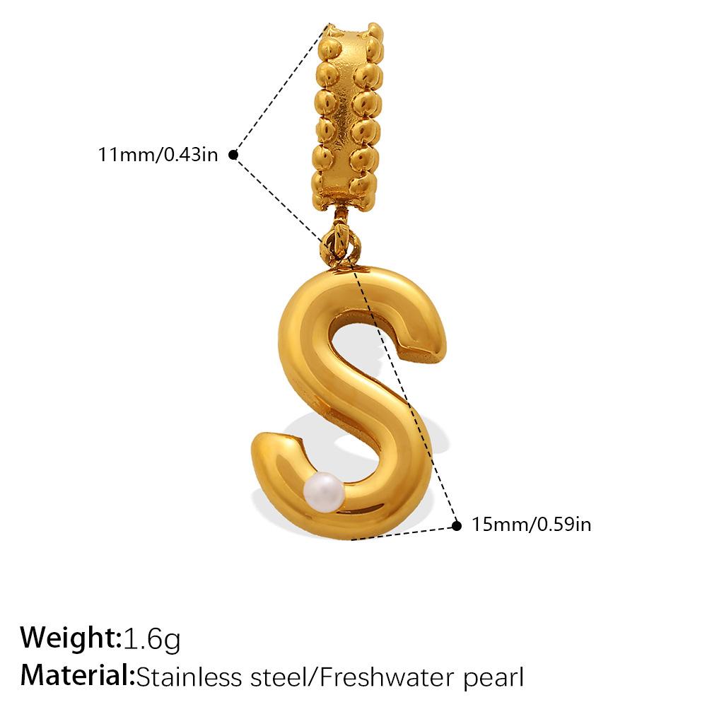 Fashion Personalized Bubble Three-Dimensional 26 English Pearl Letter Pendant Stainless Steel Gold-Plated Diy Accessories