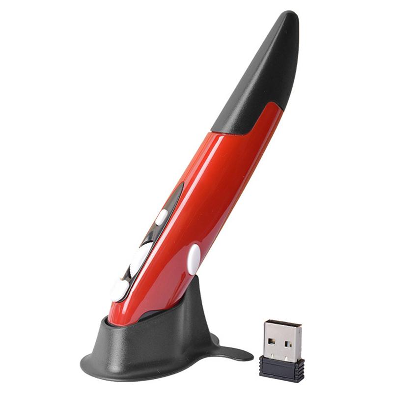 

2.4G Wireless Mouse Creative Vertical Pen Mouse 1600 DPI Optical Ergonomic Mice for PC Laptop Notebook (No Battery) Red