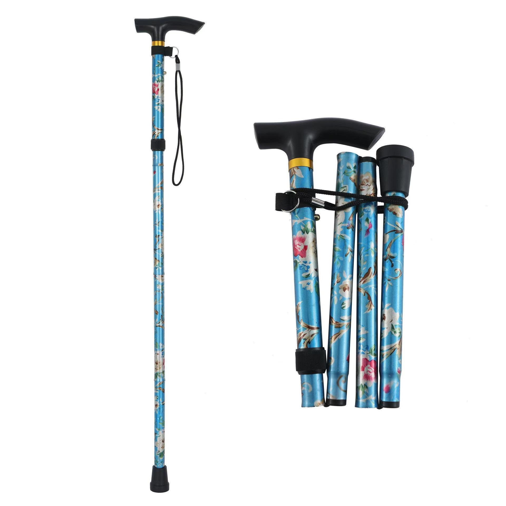 Lightweight Aluminum Folding Hiking Poles - Telescopic 5-Section Walking Stick & Portable Elderly Cane