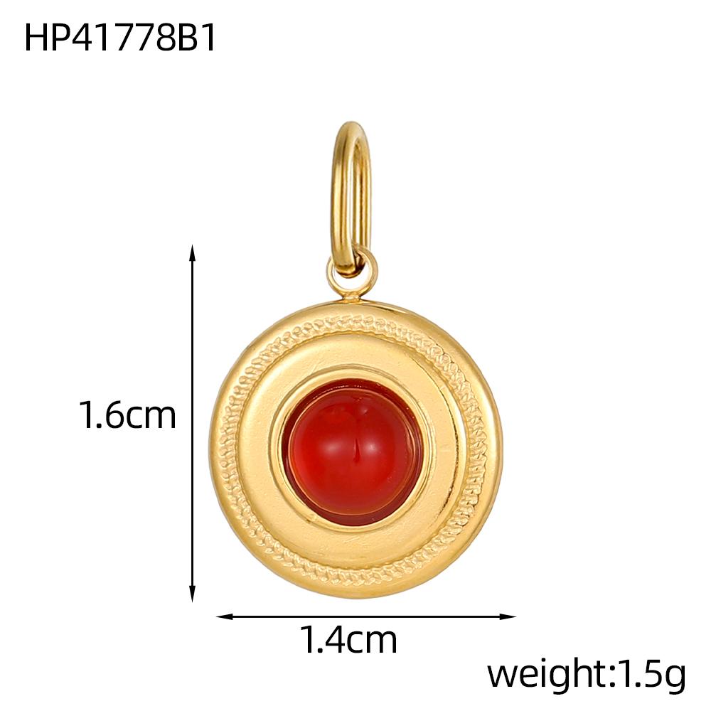 CARLIDANA Vintage Stainless Steel Pendant Gold Plated Multi-Colored Round Natural Stone Handmade Diy Necklace Jewelry Charms