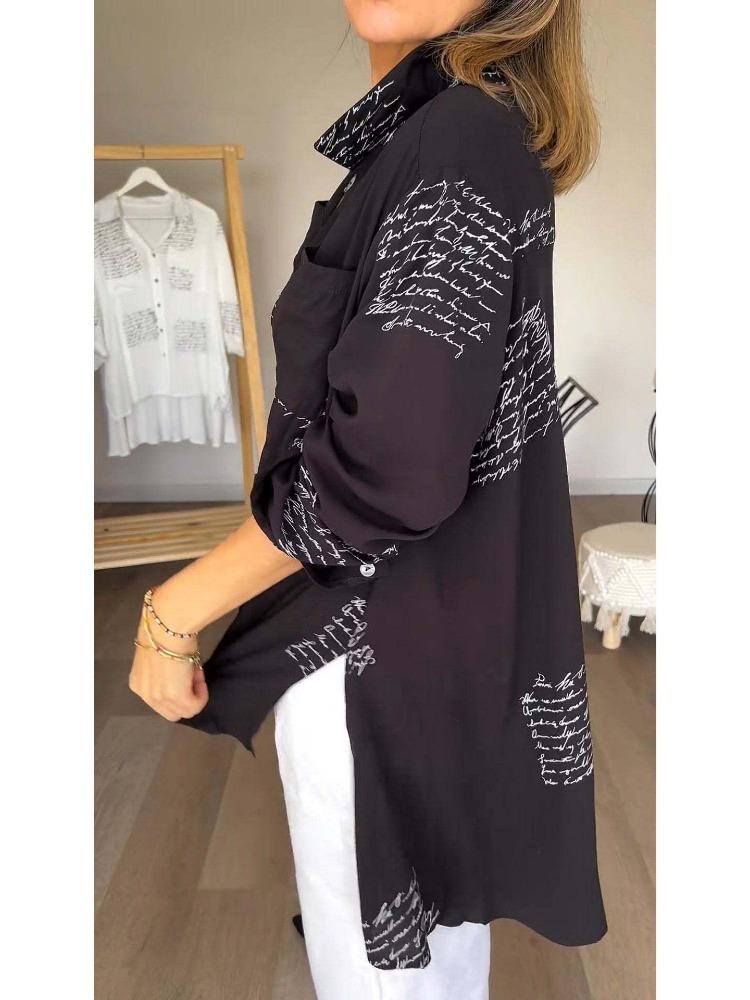 2024 Spring Summer Sexy Print European American Fashion Womens Loose Swallowtail Shirt