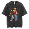 Uroczy Graficzny Królik Spłowiały T-shirt Damski Kreskówkowy Króliczek Nadruk Oversize Koszulka Vintage Harajuku Streetwear Codzienny Krótki Rękaw Do Noszenia Na Co Dzień Fajny Top