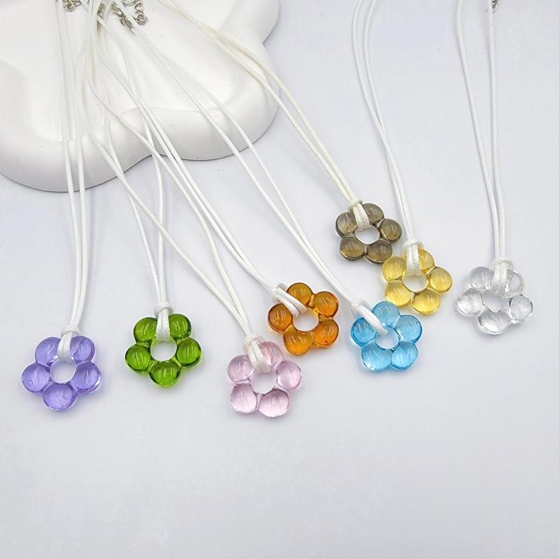 Sweet Glass Flower Pendant Necklace Fashion Statement Choker Neck Chain Simple Cord Collar Necklace Party Jewelry