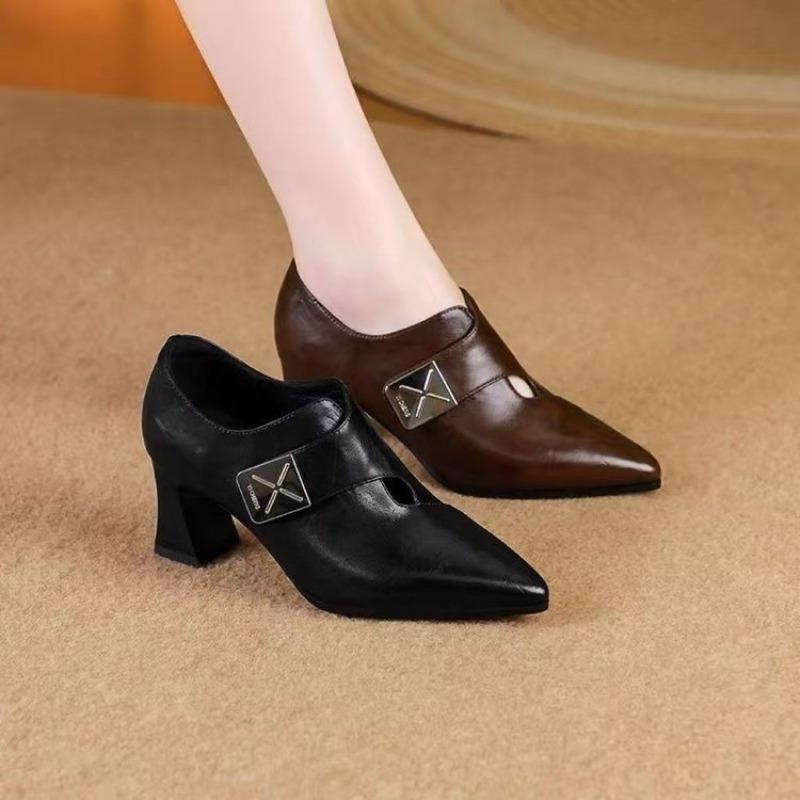 New Style Pointed-toe Thick-heeled High Heels for Men. Versatile Hollow-out Shoes.
