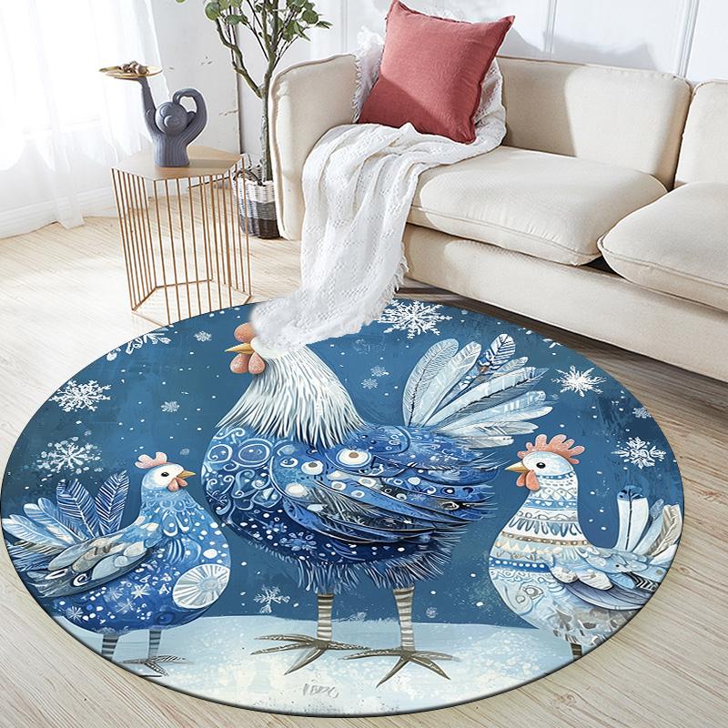 Star and Snowflake Animals  Round Area Rug,Carpet Rug for Living Room Bedroom Sofa Playroom Decor,Non-slip Floor Mat