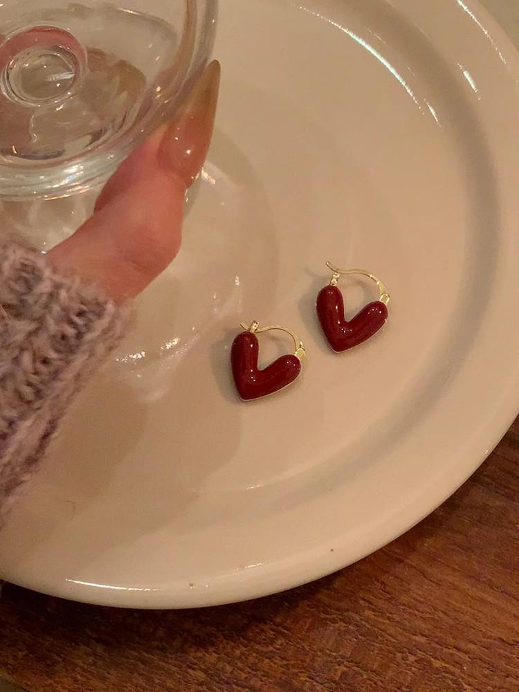 

Red Heart-Shaped Bean Earrings for Women, 2024 Stylish High-End New Year Design