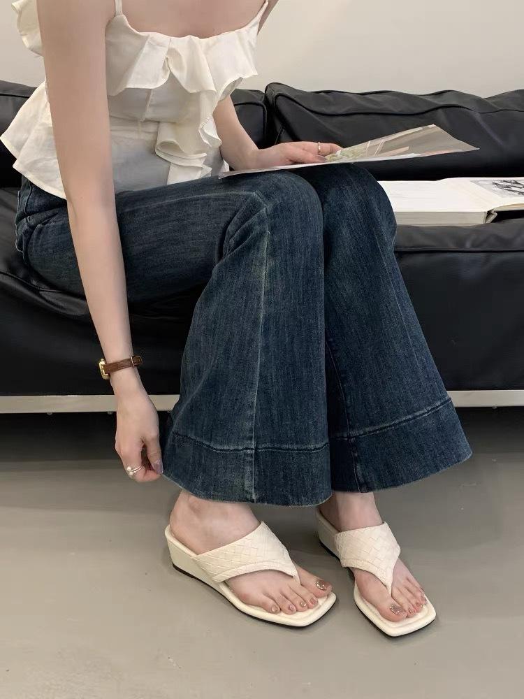 Retro silver sandals wedge flip-flops 2025 summer new design sense niche fashion toe sandals women's shoes