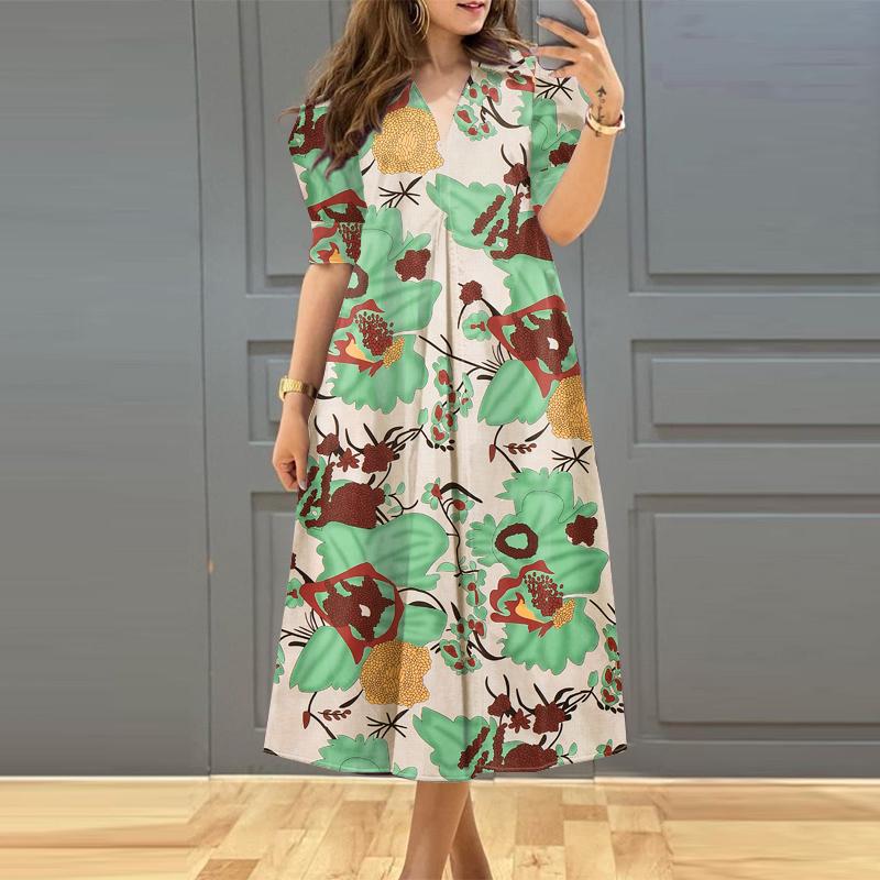 

ZANZEA Женское летнее повседневное платье с коротким рукавом и V-образным вырезом с принтом S