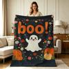Soft Cozy Flannel Blanket with Cute Boo Floral Pumpkin Halloween Print All Season Warm Throw Blanket for Sofa Couch Bed Living Room Bedroom Home Decor