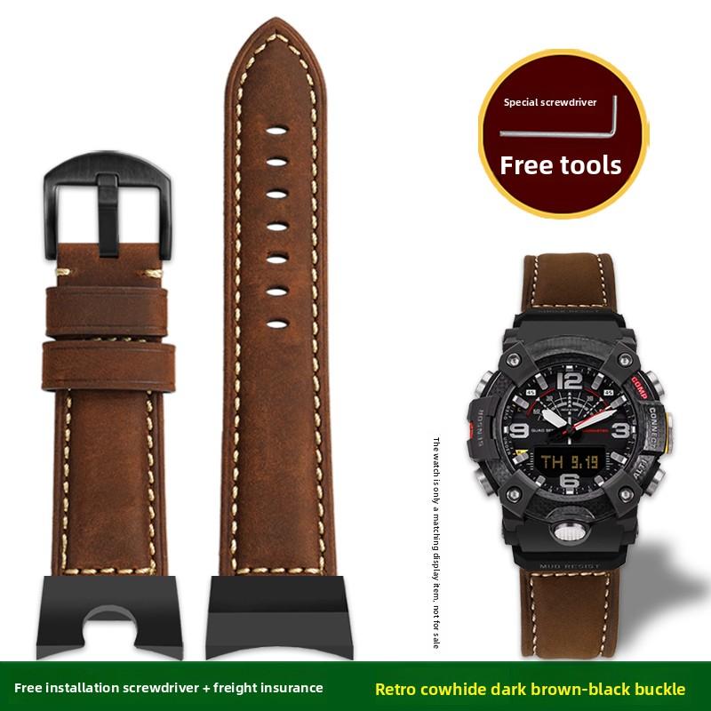 GG-B100 Bracelet de montre en cuir de vachette italienne Pour Casio G-Shock Little Mud King GG B100 Bracelet vintage en cuir véritable pour homme