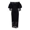Plus Size Women Lace Spliced One Shoulder Lantern Sleeve Bridesmaid Midi Dress