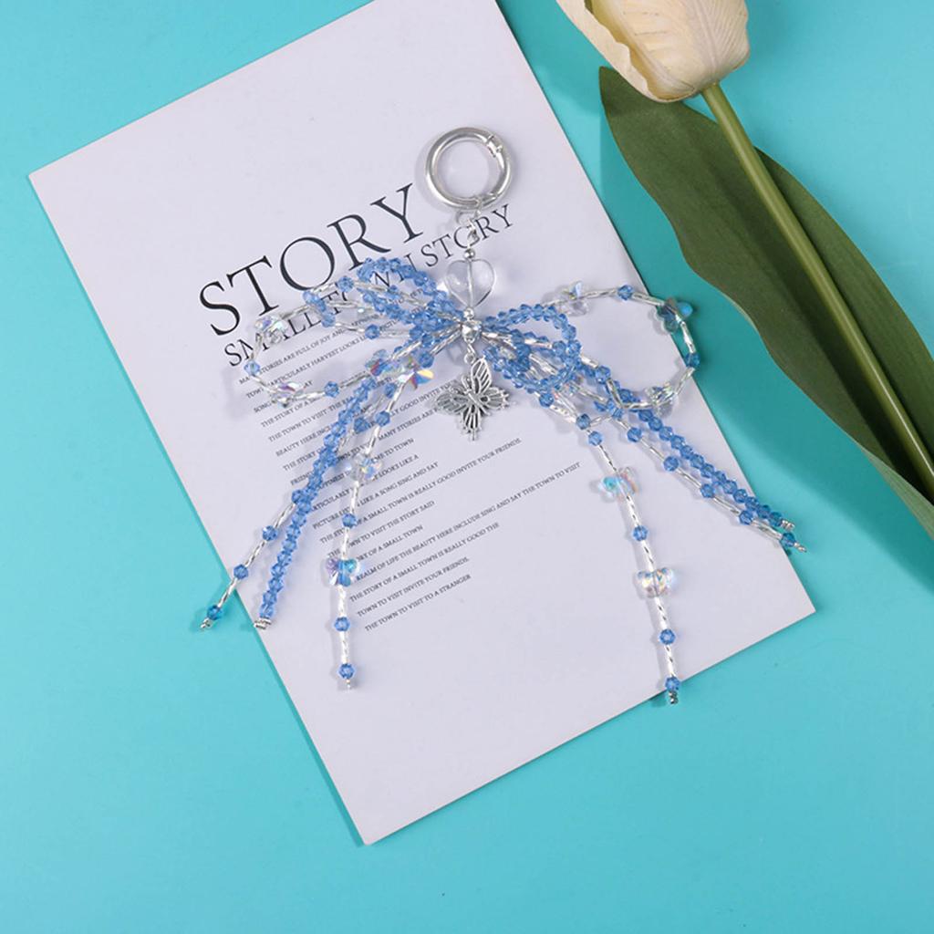 Handmade Beaded Butterfly Pendant Stylish Beaded Bowknot Pendant Keychain Phone Lanyard for Fashion Enthusiasts