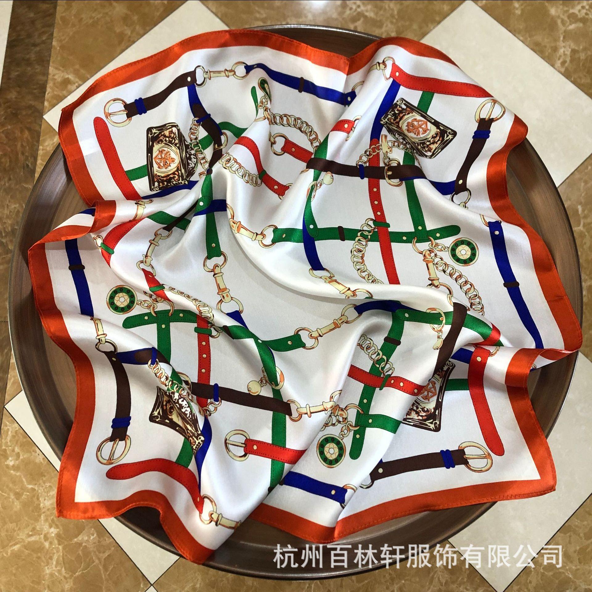 Silk scarf women s autumn and winter, silk versatile 100 mulberry silk satin scarf women s shawl silk square scarf scarf 53*53cm белый